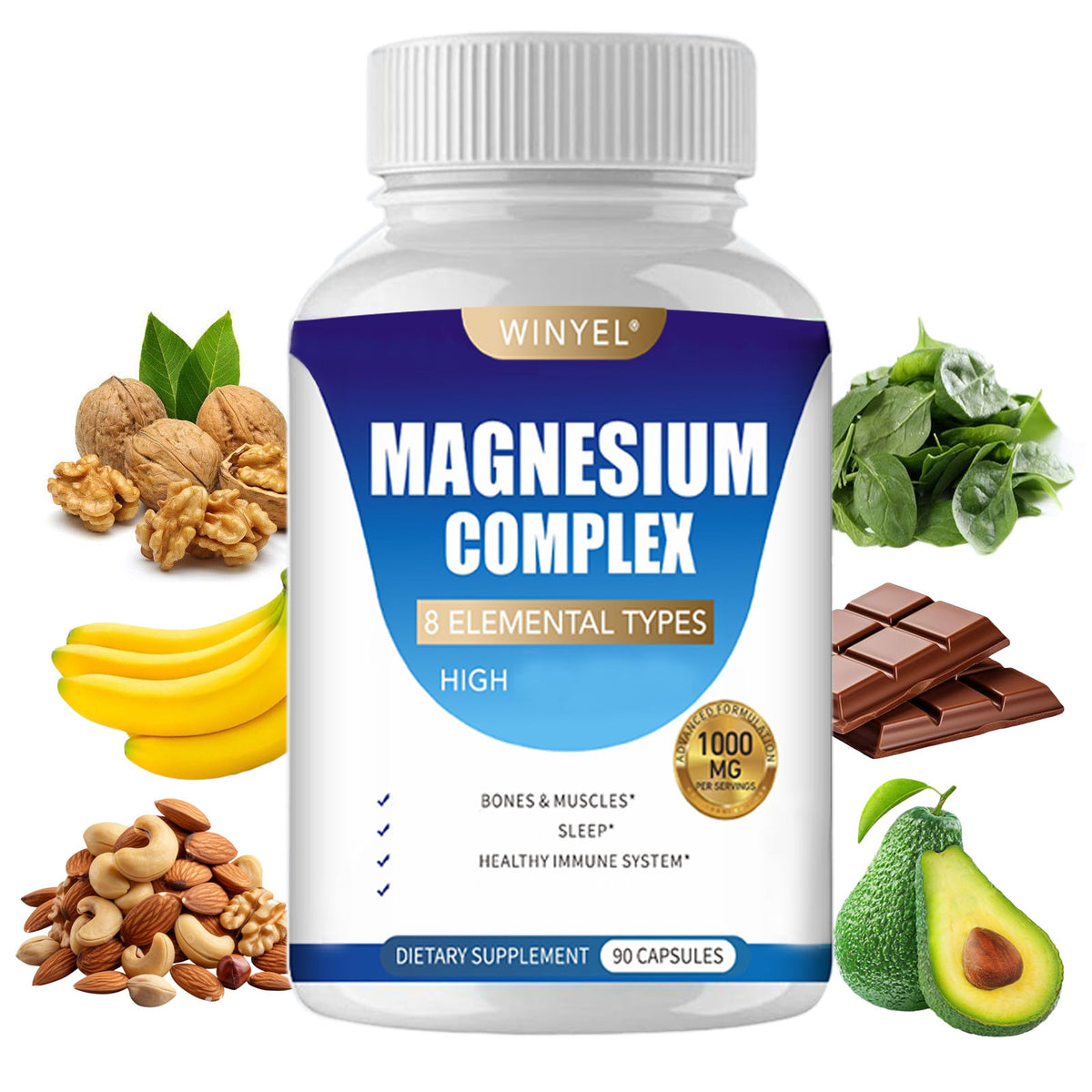Magnesium Complex 1000mg – 8-in-1 with Glycinate | 90 Vegan Capsules