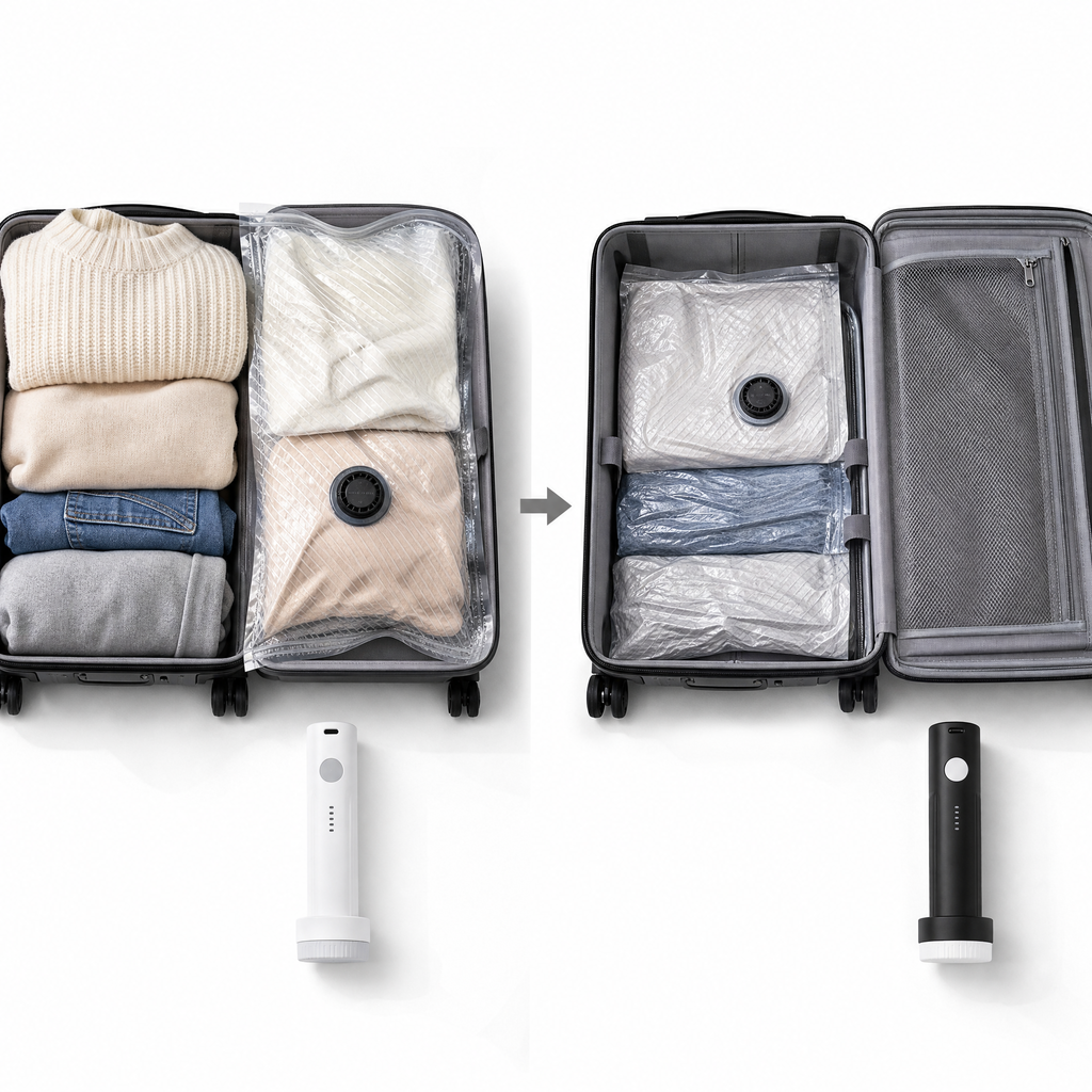 Suitcase packing comparison using travel vacuum compression bags