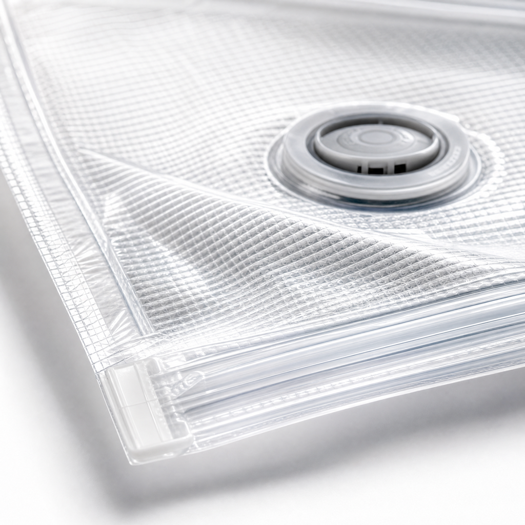 PA and PE travel vacuum bag material with double zipper and vacuum valve
