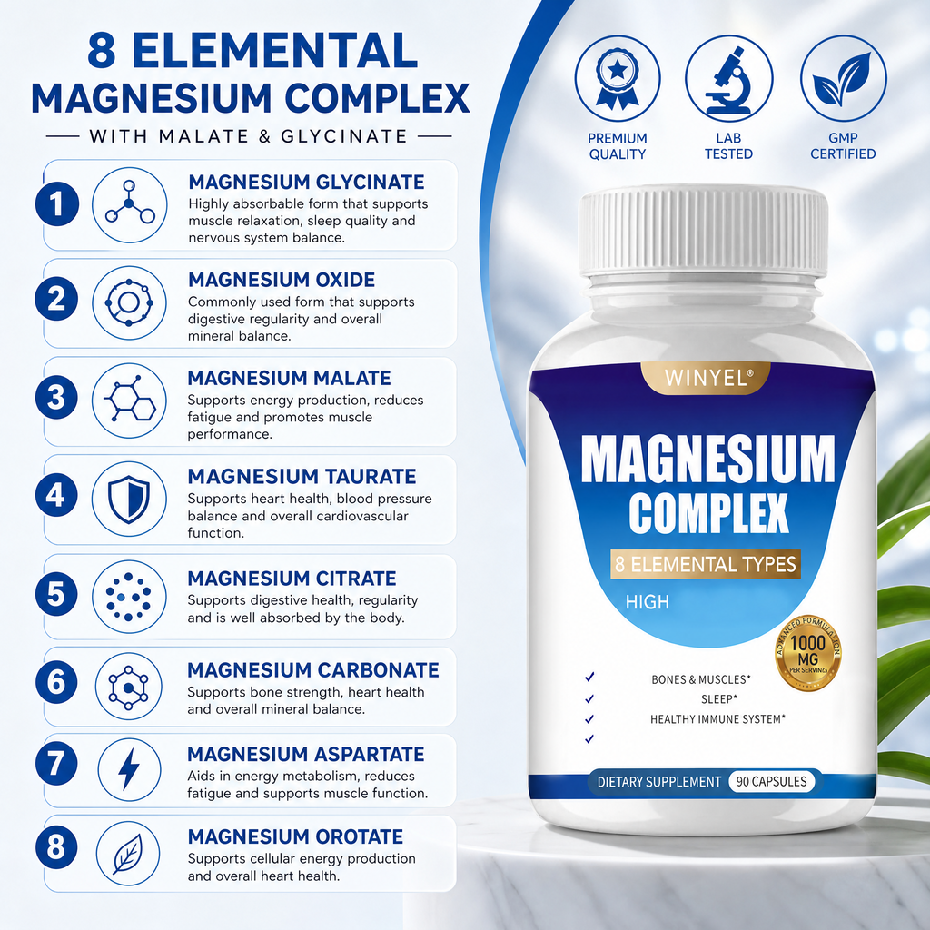 Magnesium Complex 1000mg – 8-in-1 with Glycinate | 90 Vegan Capsules